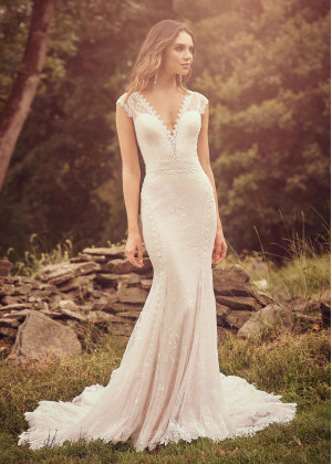 Ivory Sequined Lace Illusion Back Wedding Dress